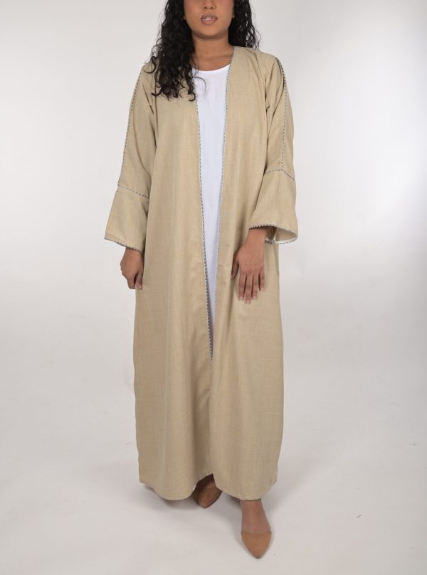 Stylish Linen Open Embroidered Abaya