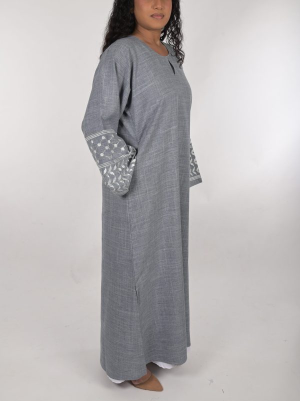 Stylish Linen Closed Embroidered Abaya